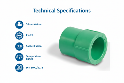 Technical specifications for reducing socket PPRc 50mm×40mm PN-25