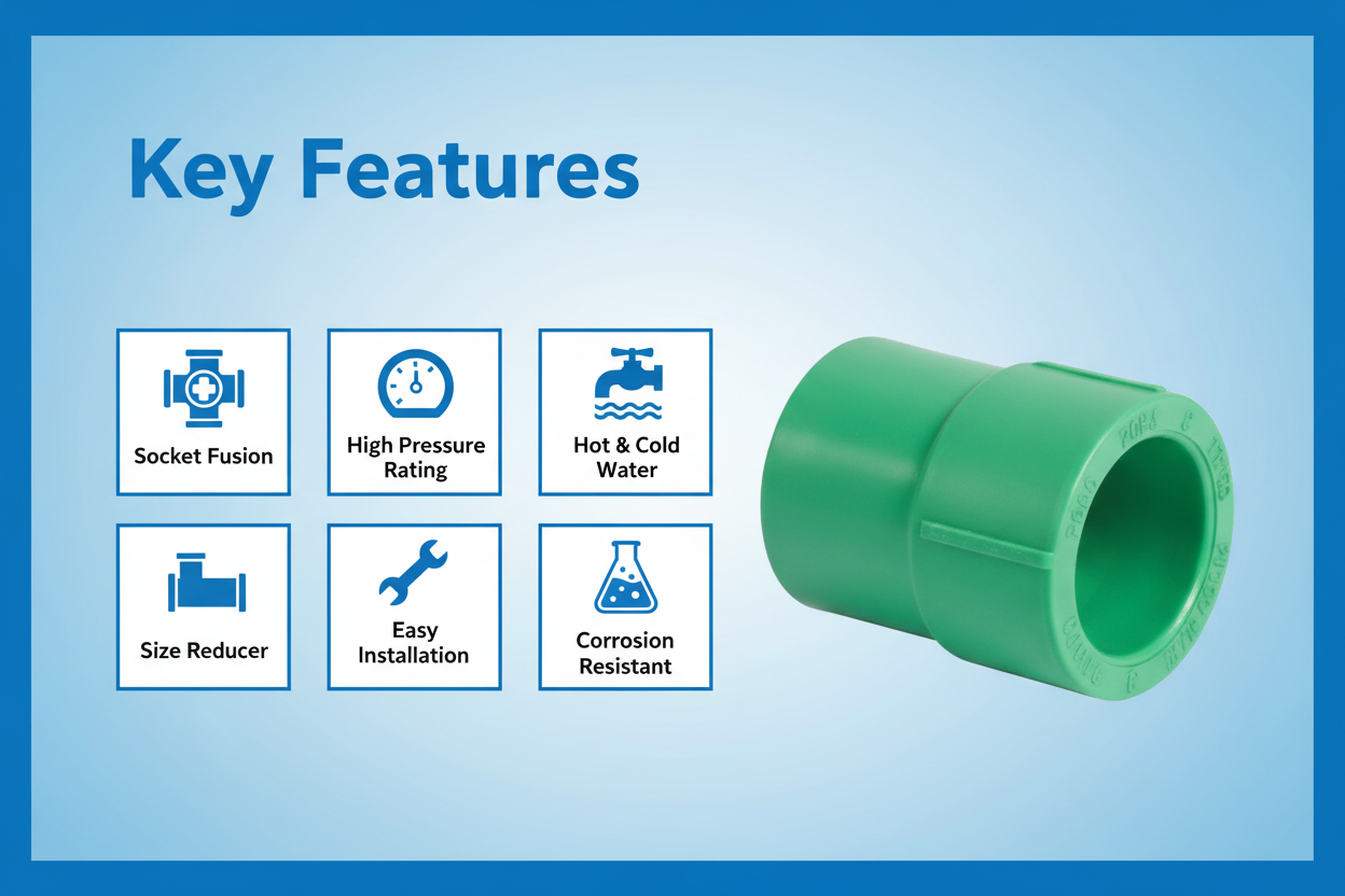 Features and benefits of PN-25 certified reducing socket PPRc fitting