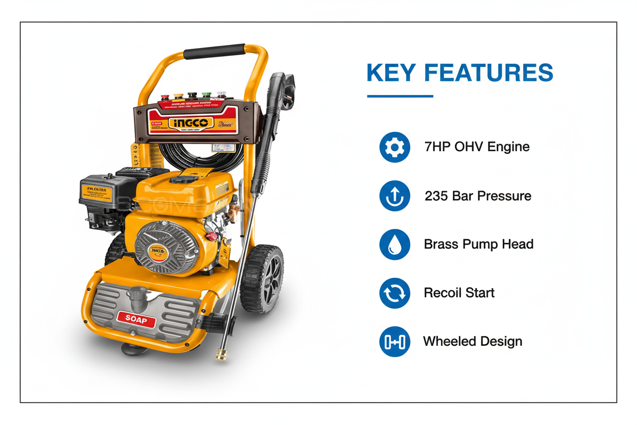 Ingco GHPW2103 Features & Benefits - OHV Engine, Brass Pump, Recoil Start