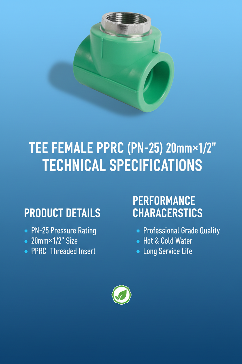 Tee Female PPRC PN-25 20mm×1/2 inch Technical Specifications