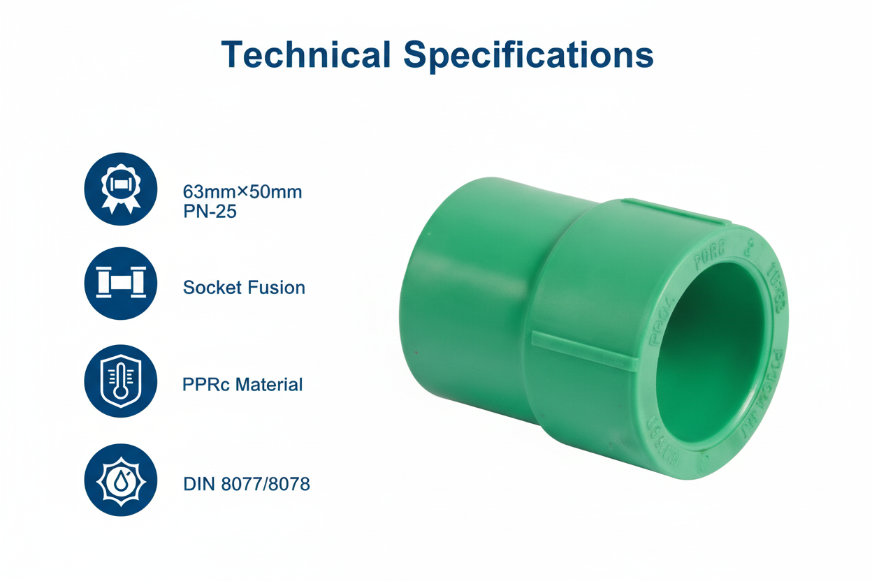 Technical specifications for reducing socket PPRc 63mm×50mm PN-25