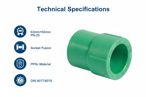 Technical specifications for reducing socket PPRc 63mm×50mm PN-25