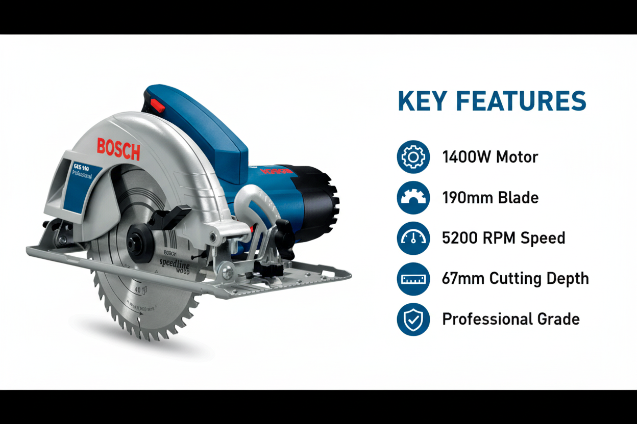 Bosch GKS190 Features & Benefits - Powerful Motor, 67mm Cutting Depth, Lightweight
