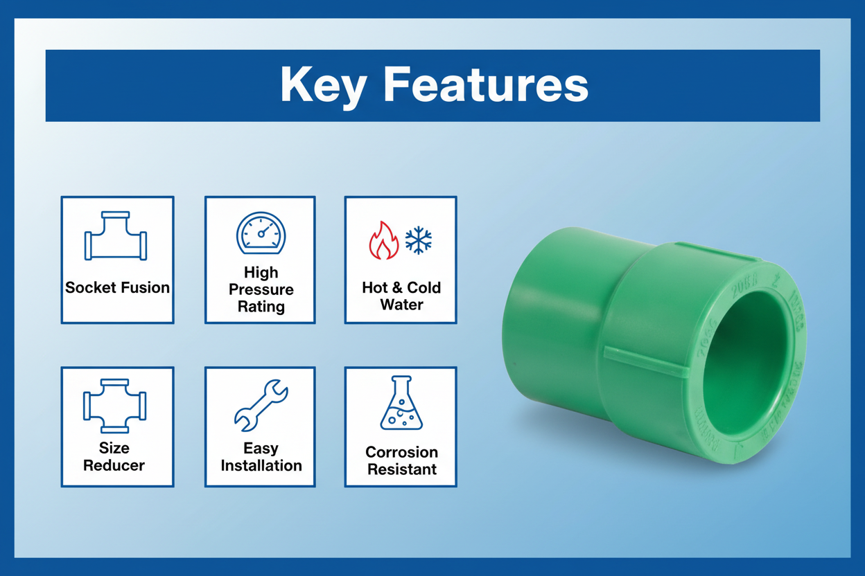Features and benefits of PN-25 certified reducing socket PPRc fitting