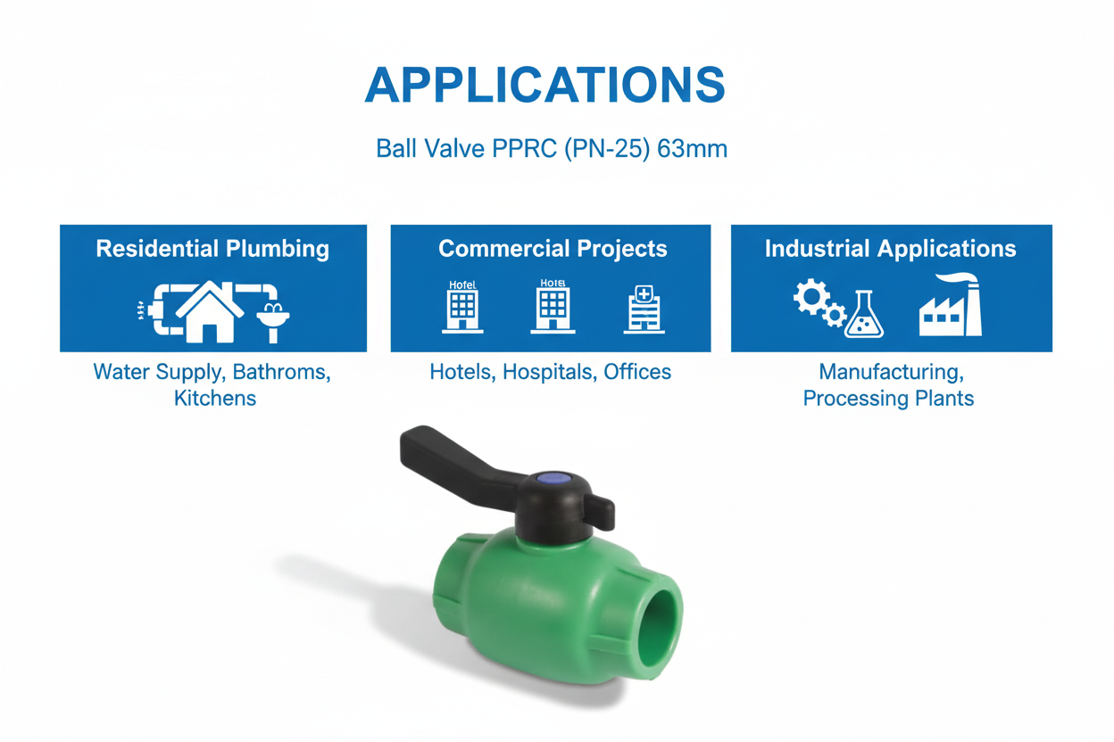 Ball Valve PPRC PN-25 63mm Applications