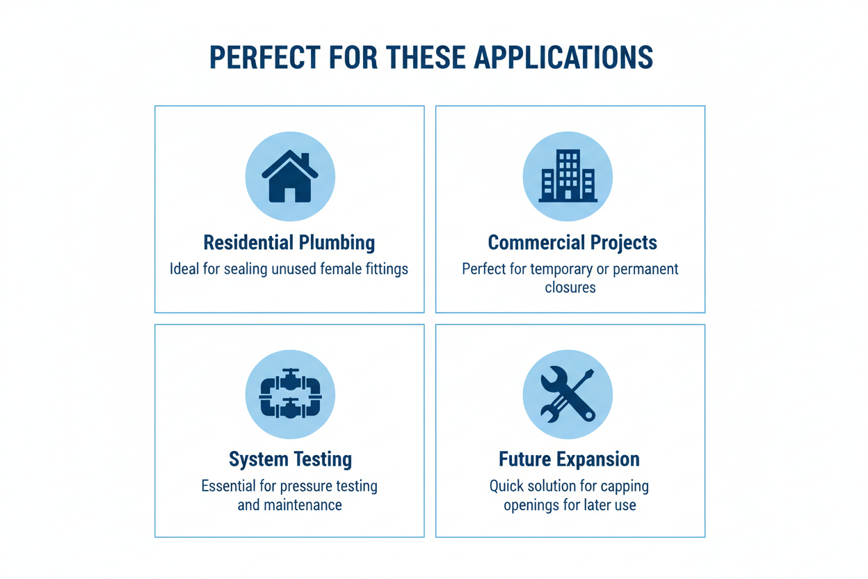 Applications for G.I Fitting Plug - residential plumbing, commercial projects, system testing, future expansion planning