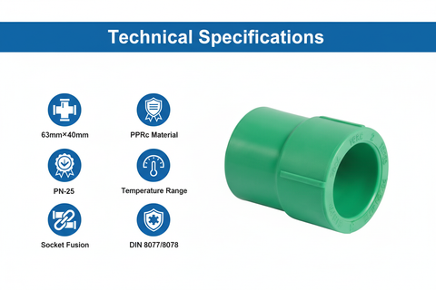 Technical specifications for reducing socket PPRc 63mm×40mm PN-25