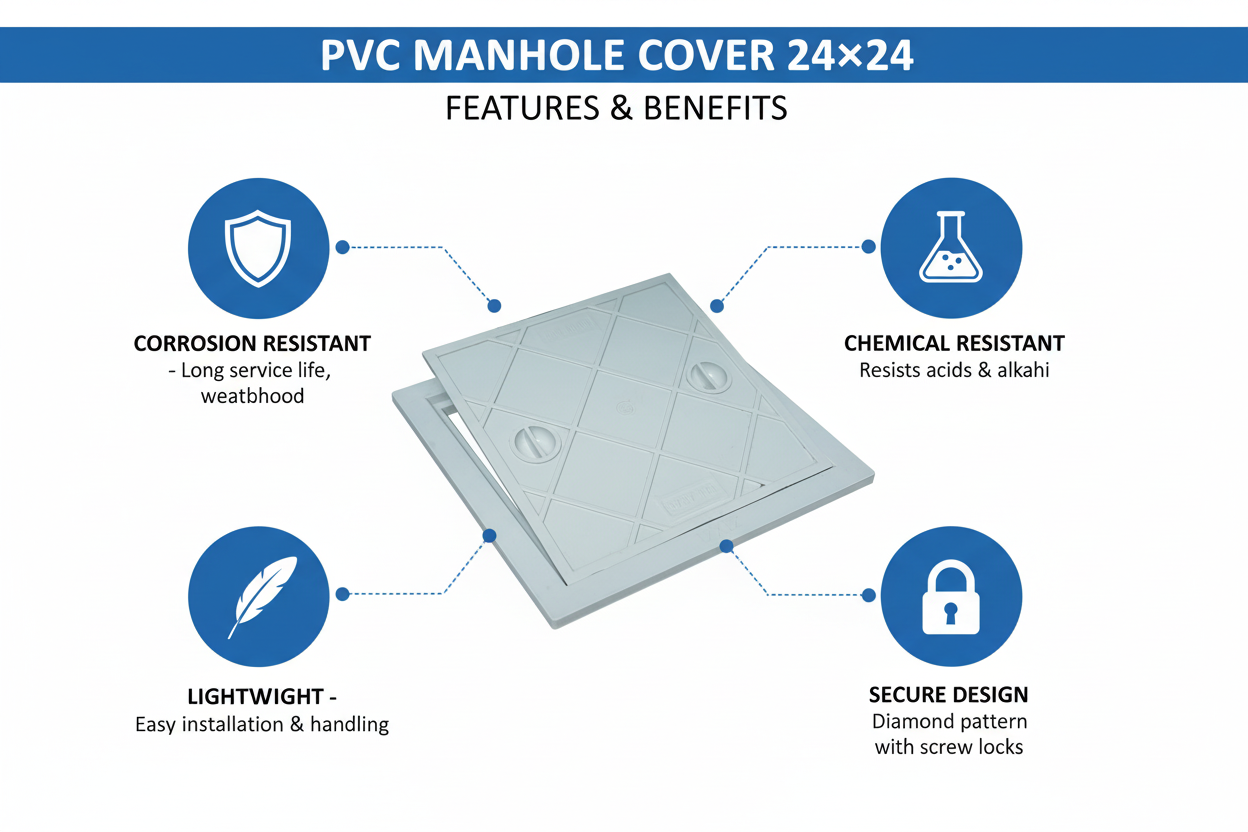 PVC Manhole Cover 24×24 Features & Benefits - Corrosion Resistant, Lightweight