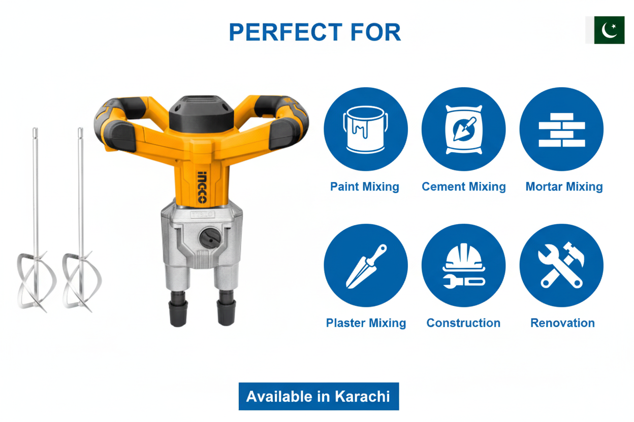 Ingco MX218008 Applications - Paint Mixing, Cement Mixing, Construction, Renovation