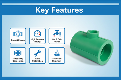 Features and benefits of PN-25 certified reducing tee PPRc fitting