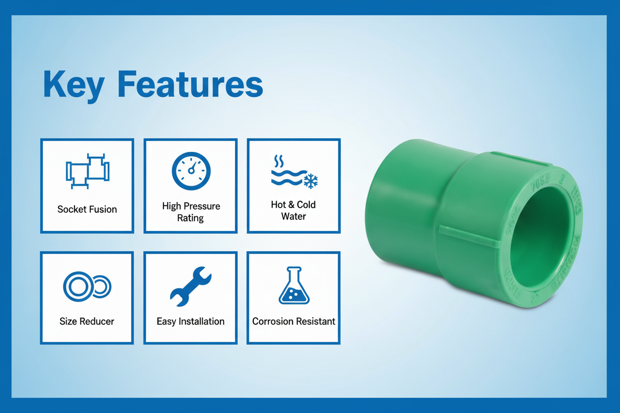 Features and benefits of PN-25 certified reducing socket PPRc fitting