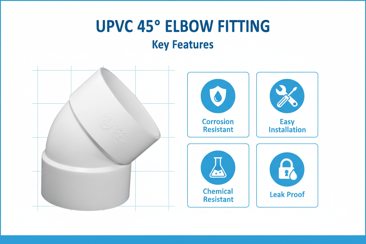 White UPVC Elbow 45° Features - Corrosion Resistant, Easy Installation, Chemical Resistant, Leak Proof