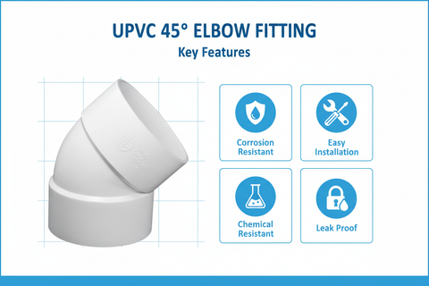 White UPVC Elbow 45° Features - Corrosion Resistant, Easy Installation, Chemical Resistant, Leak Proof