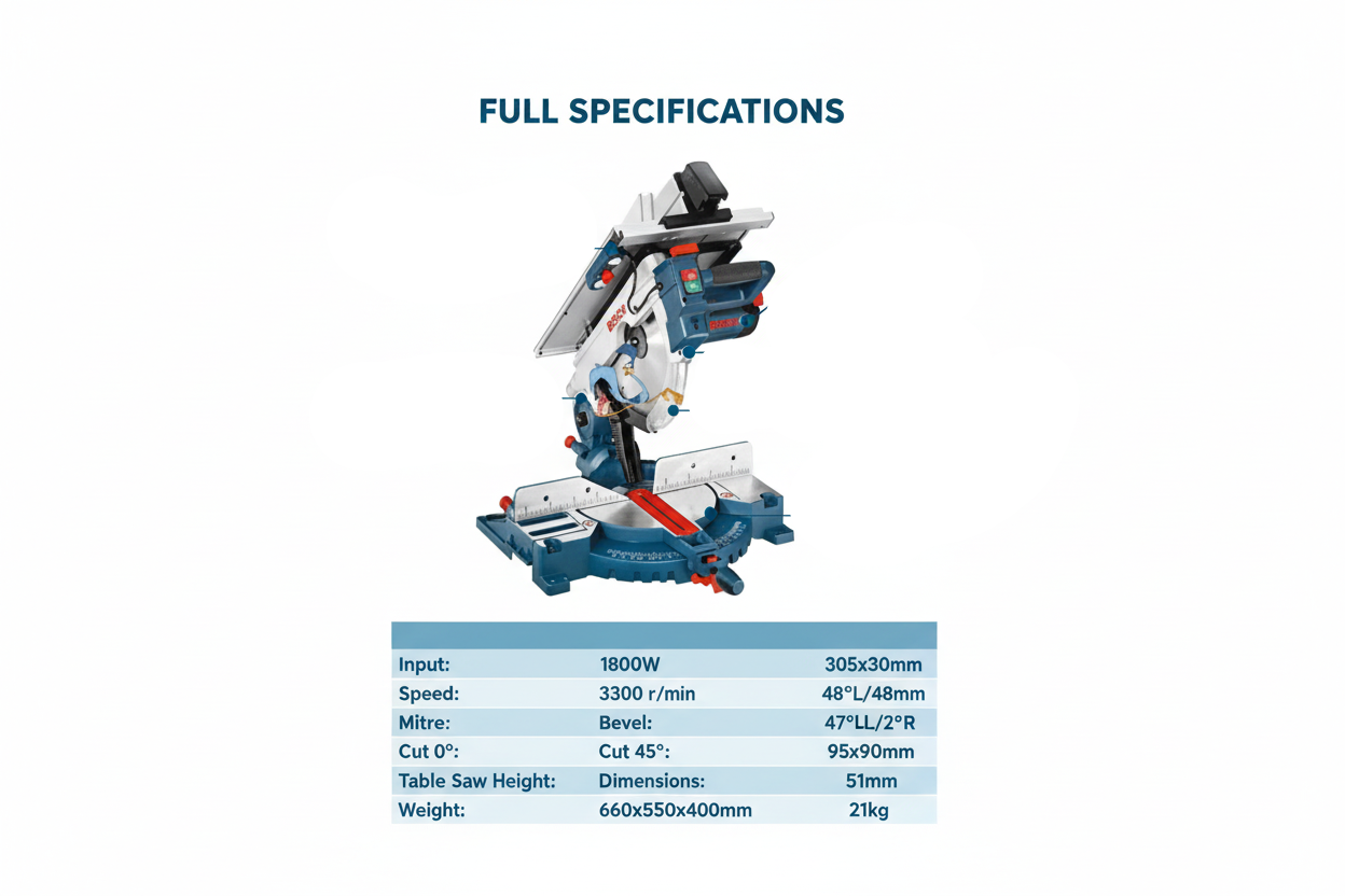 Bosch GTM12JL Full Technical Specifications Diagram