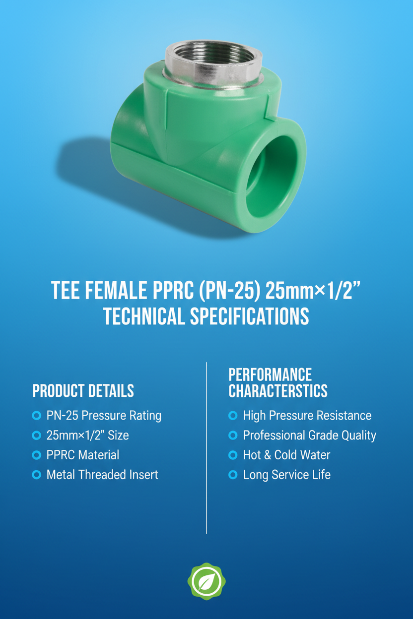 Tee Female PPRC PN-25 25mm×1/2 inch Technical Specifications