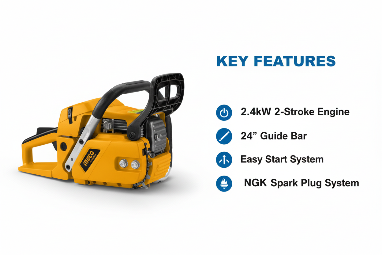 Ingco GCS5602411 Features & Benefits - 2-Stroke Engine, Easy Start, NGK Spark Plug