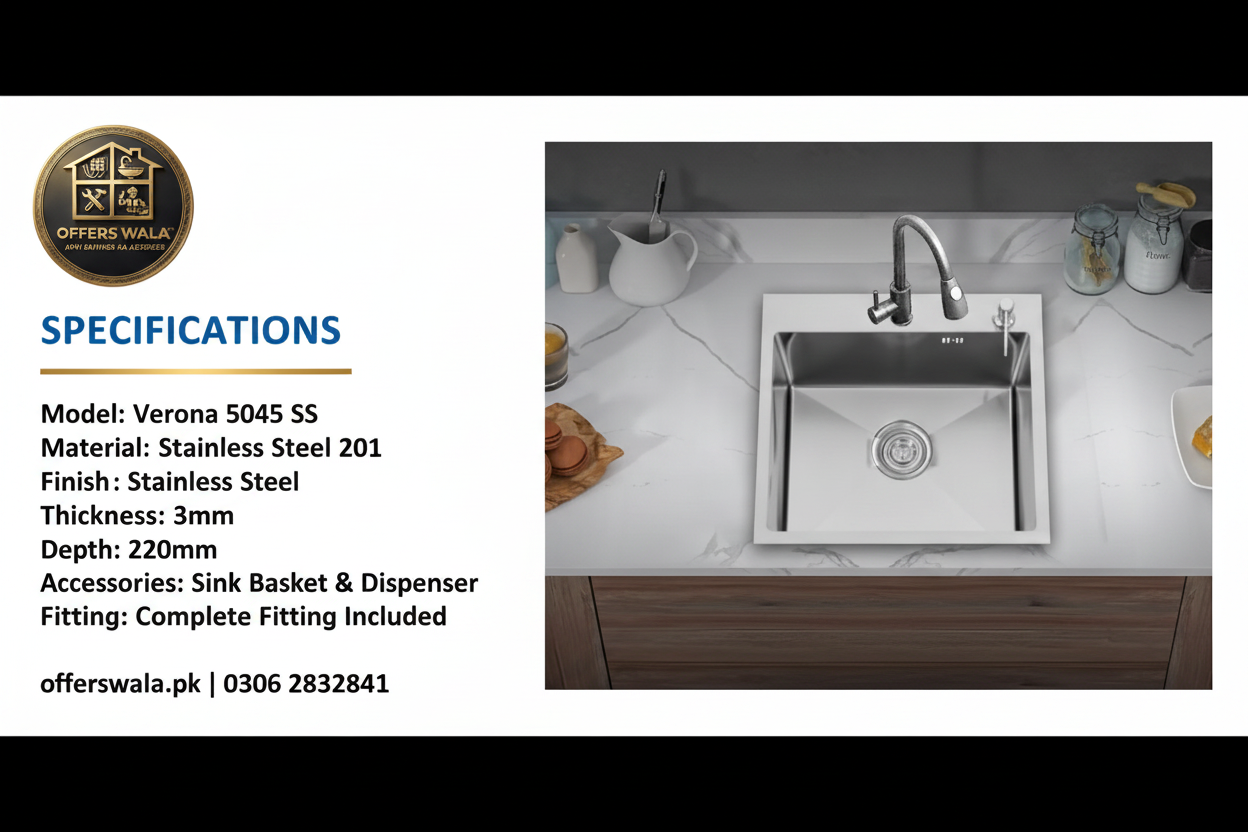 Verona Kitchen Sink 5045 SS Specifications Banner