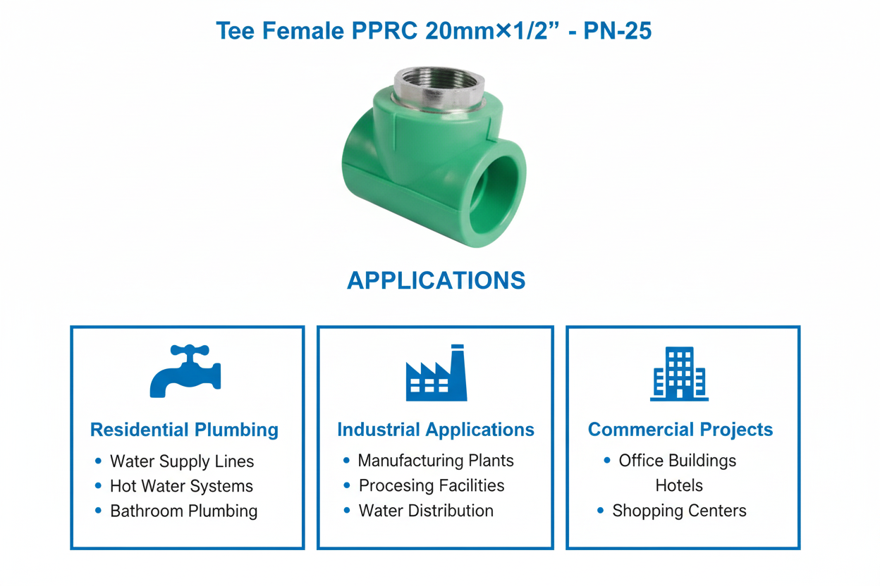Tee Female PPRC PN-25 20mm×1/2 inch Applications