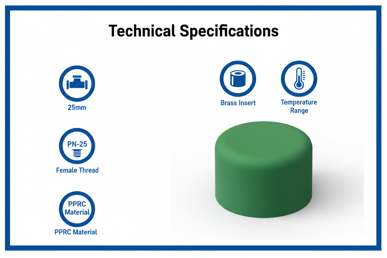 PPRC Endcap 25mm Technical Specifications - PN-25 pressure rating