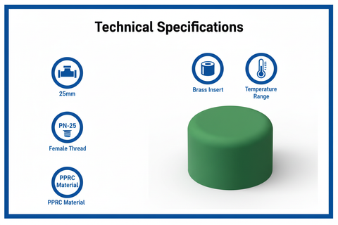 PPRC Endcap 25mm Technical Specifications - PN-25 pressure rating
