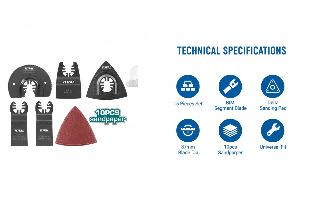 Total TAKTMT1502 Technical Specifications - 15 Pieces, BIM Blade, Sanding Accessories
