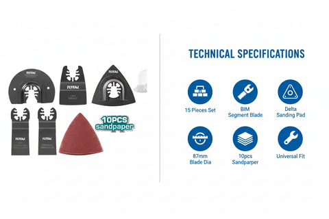 Total TAKTMT1502 Technical Specifications - 15 Pieces, BIM Blade, Sanding Accessories
