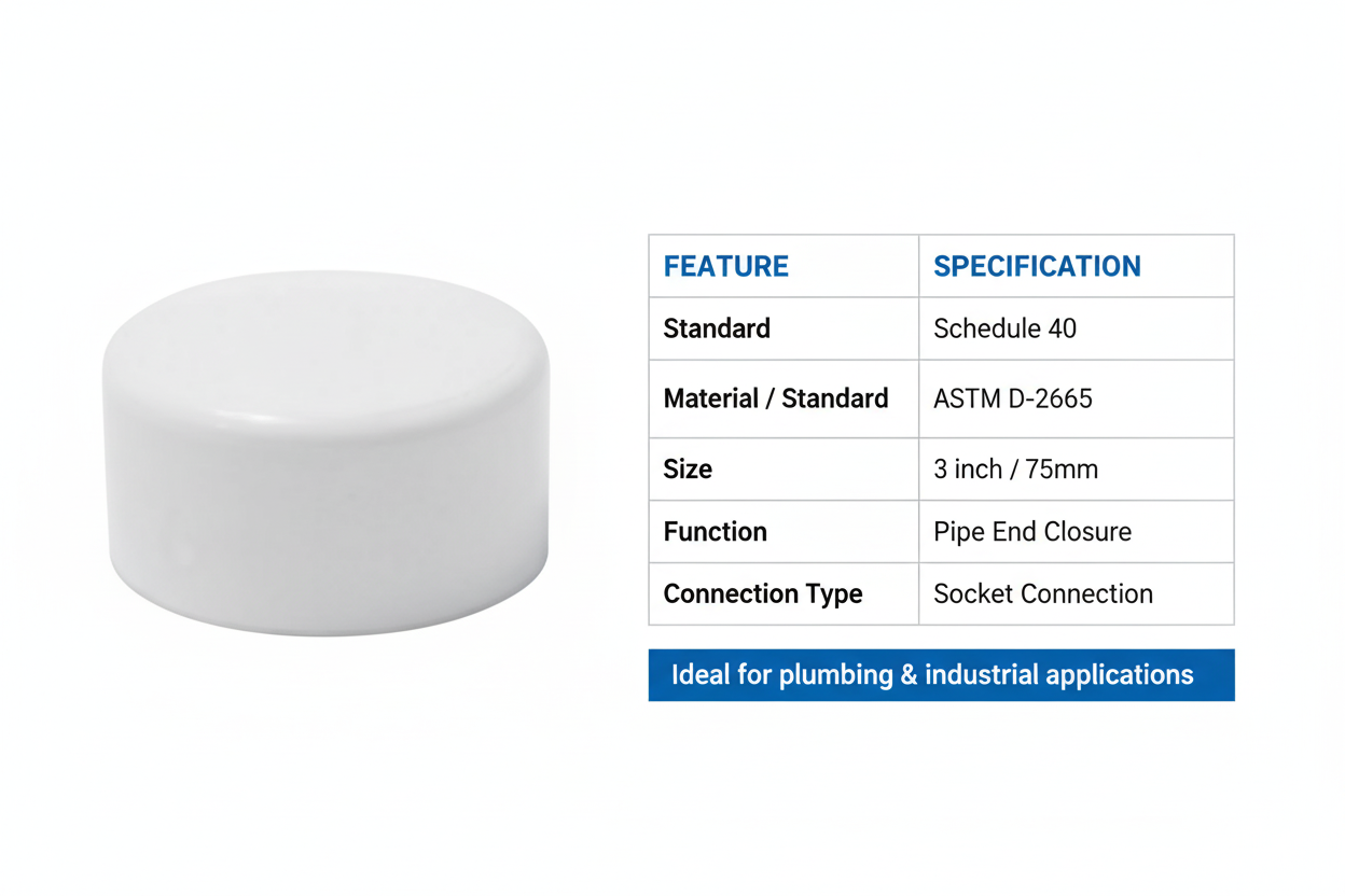 UPVC End Cap Technical Specifications - Schedule 40, ASTM D-2665