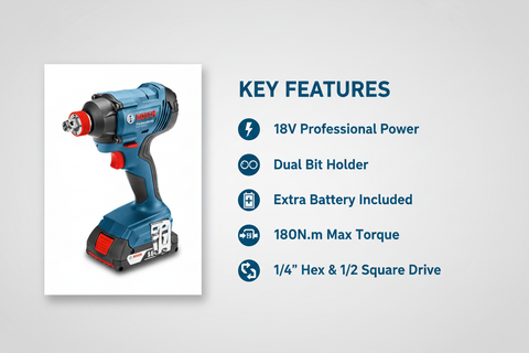Bosch GDX18V-LI Features & Benefits - Professional Power, Dual Bit Holder, Extra Battery
