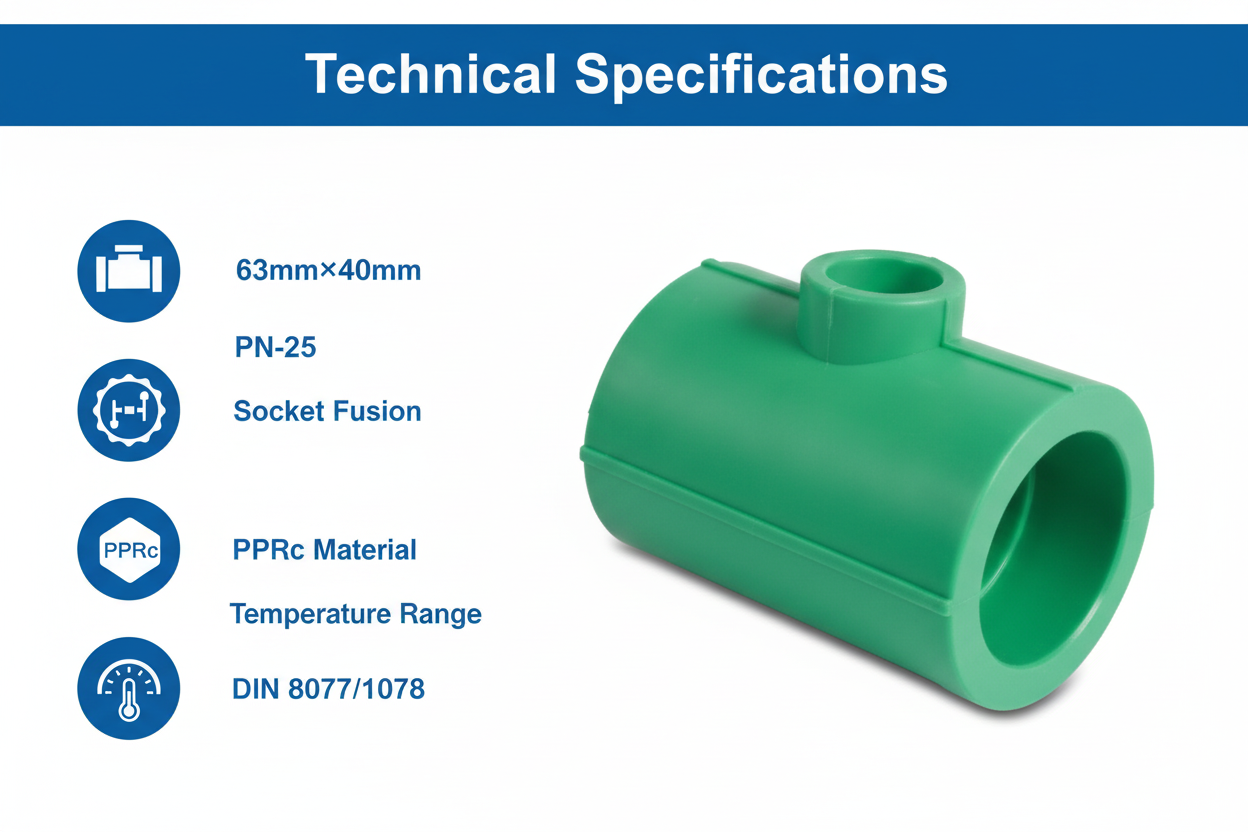 Technical specifications for reducing tee PPRc 63mm×40mm PN-25