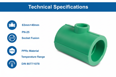 Technical specifications for reducing tee PPRc 63mm×40mm PN-25
