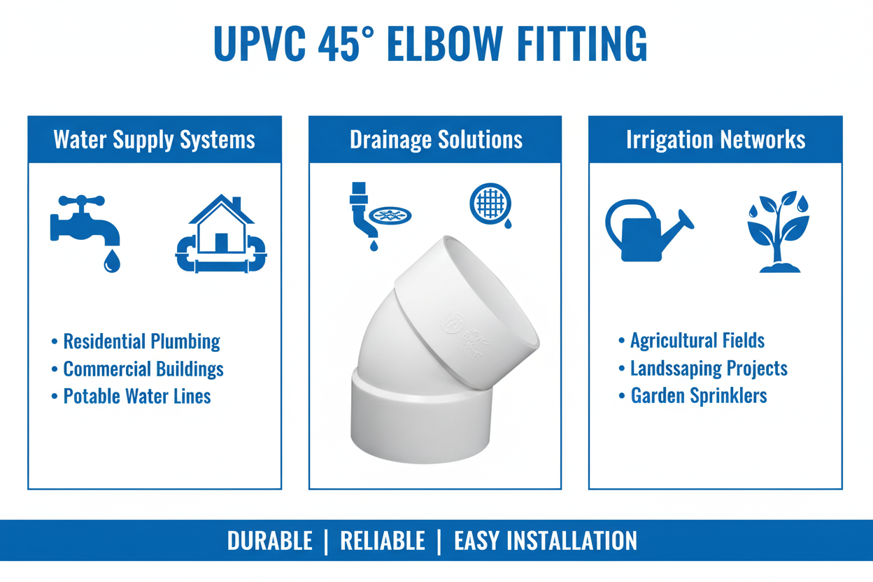 UPVC Elbow 45° Applications - Water Supply, Drainage, Irrigation Systems