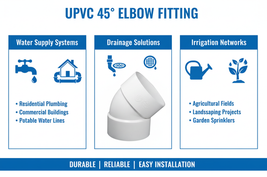 UPVC Elbow 45° Applications - Water Supply, Drainage, Irrigation Systems