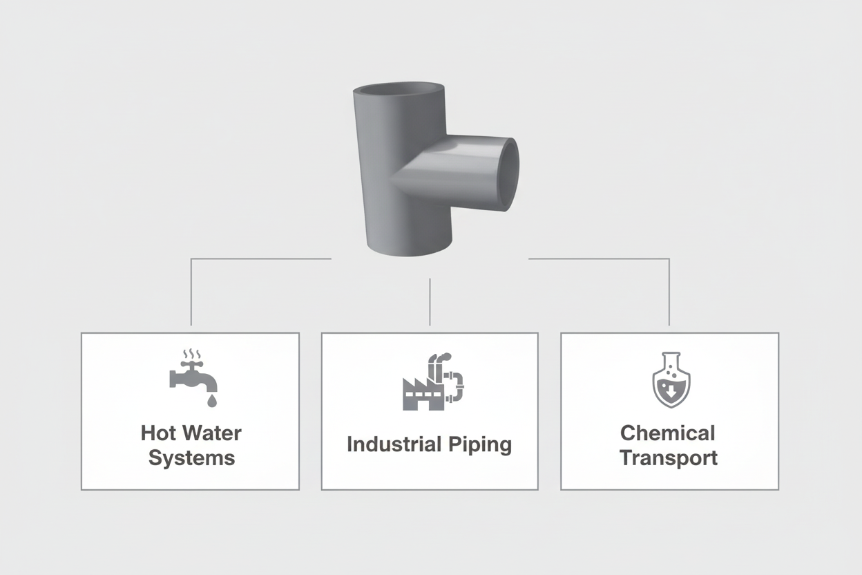 CPVC Tee Applications - Hot Water Systems, Industrial Piping, Chemical Transport