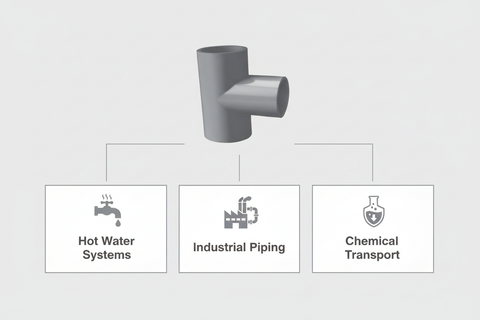 CPVC Tee Applications - Hot Water Systems, Industrial Piping, Chemical Transport