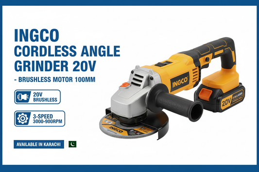Ingco Cordless Angle Grinder 20V - Brushless Motor 100mm Available in Karachi