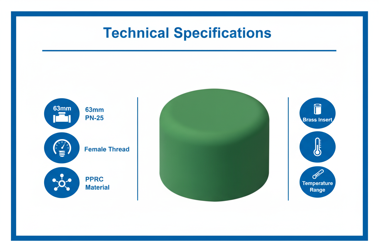 PPRC Endcap 63mm Technical Specifications - PN-25 pressure rating
