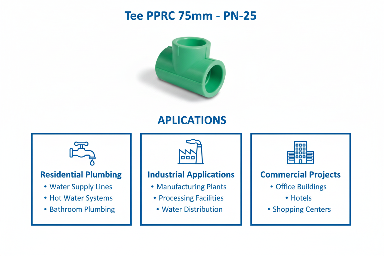 Tee PPRC PN-25 75mm Applications - Residential Industrial Commercial