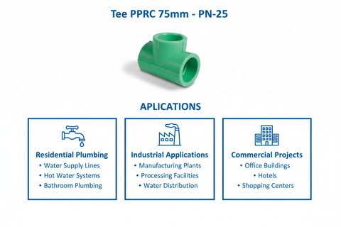 Tee PPRC PN-25 75mm Applications - Residential Industrial Commercial