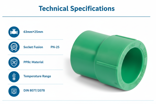 Technical specifications for reducing socket PPRc 63mm×25mm PN-25