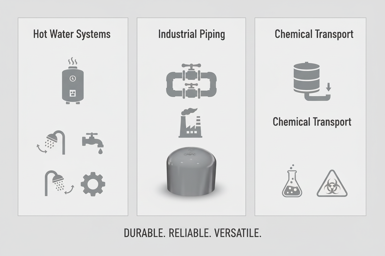 CPVC End Cap Applications - Hot Water Systems, Industrial Piping, Chemical Transport