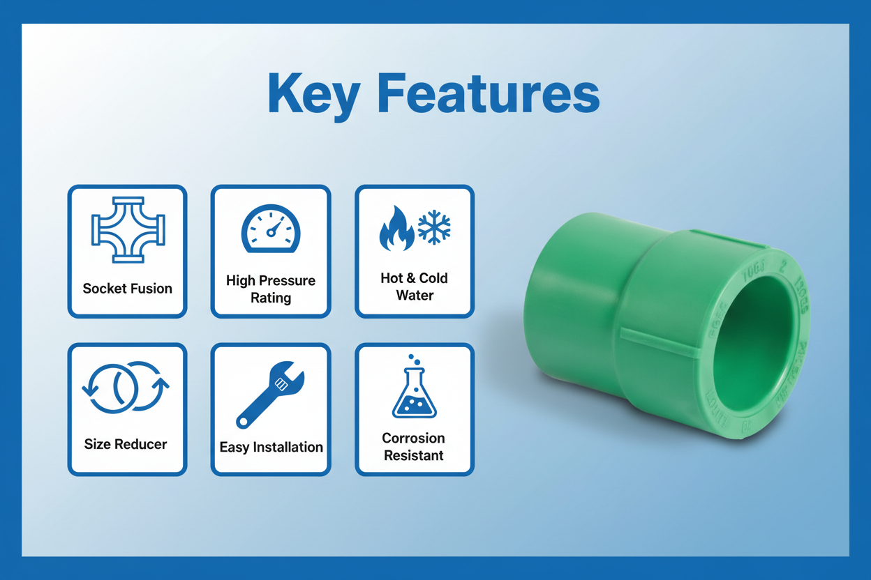 Features and benefits of PN-25 certified reducing socket PPRc fitting