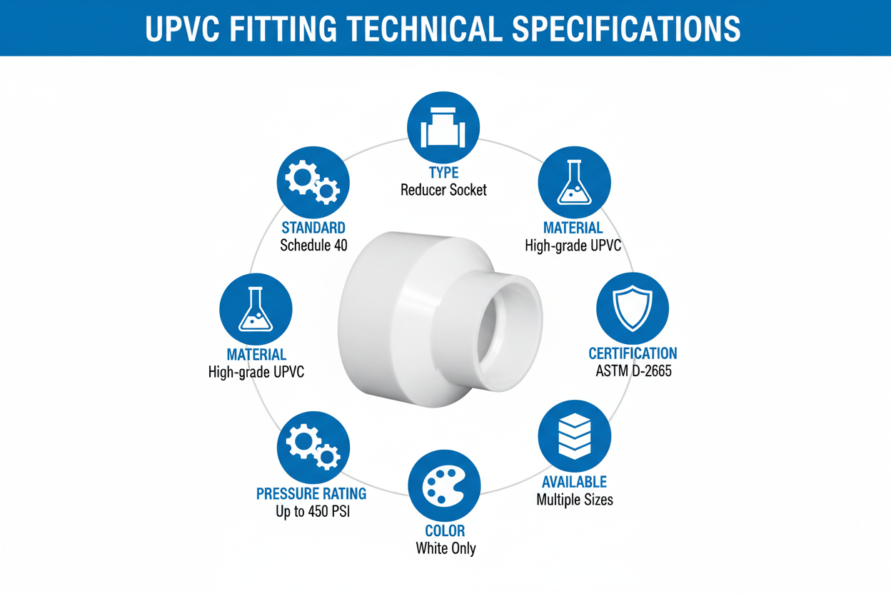 UPVC Reducer Socket Technical Specifications - Schedule 40, ASTM D-2665
