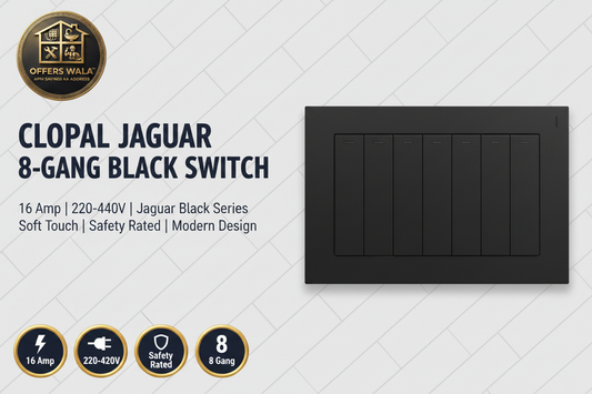 Clopal Jaguar Black 8-Gang Switch – Hero Banner A+ Image