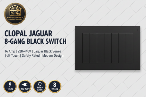 Clopal Jaguar Black 8-Gang Switch – Hero Banner A+ Image