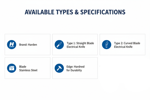 Available types - straight blade and curved blade electrical knife specifications