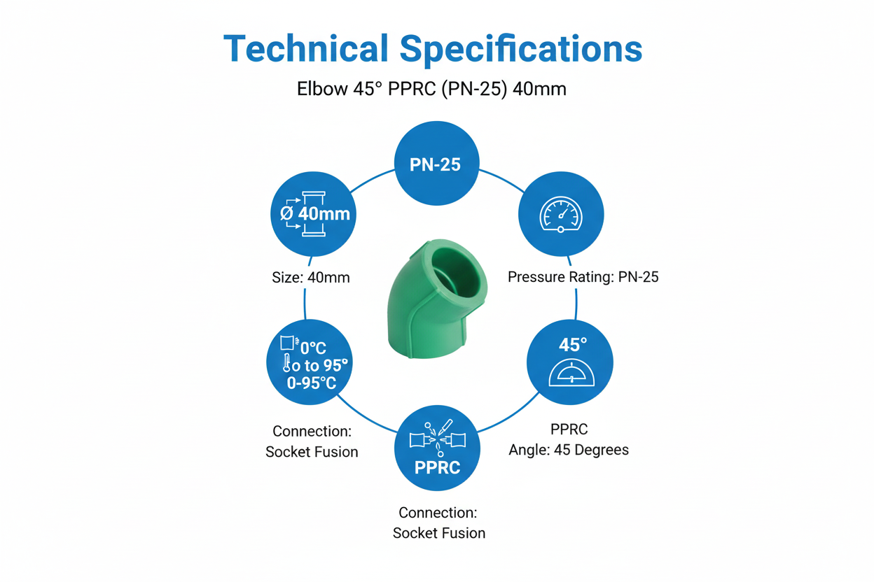 Elbow 45° PPRC PN-25 40mm Technical Specifications