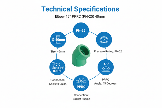 Elbow 45° PPRC PN-25 40mm Technical Specifications