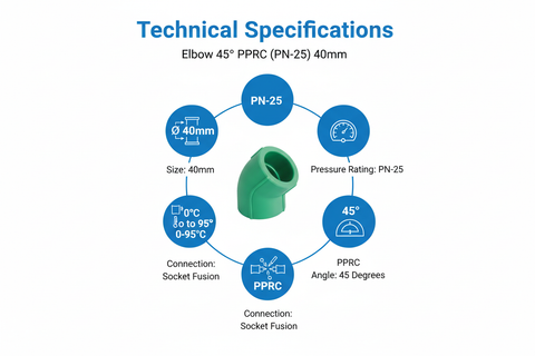 Elbow 45° PPRC PN-25 40mm Technical Specifications