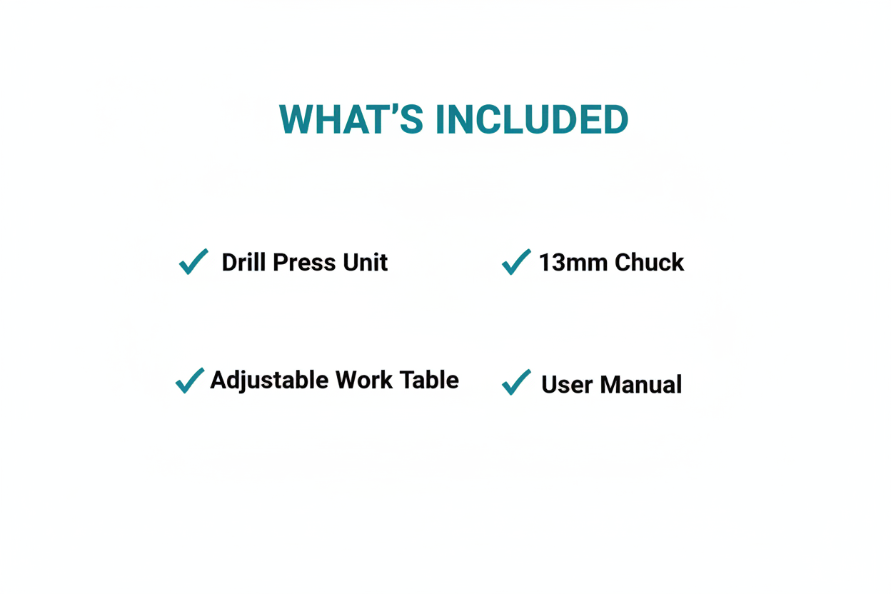 Wadfow WDP15350 Package Contents - Drill Press, Chuck, Adjustable Table