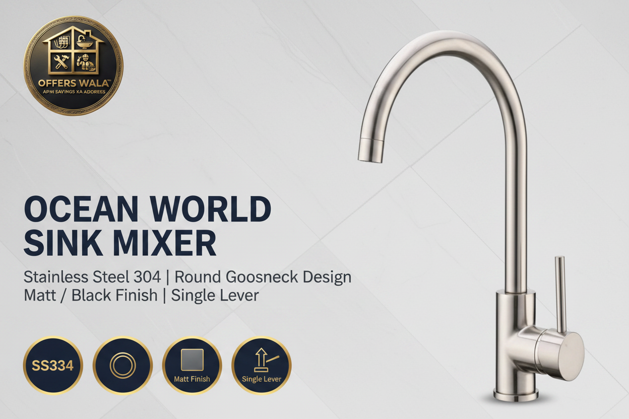 Ocean World Round Gooseneck Sink Mixer – Hero Banner A+ Image